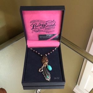Lucky Brand feather and turquoise necklace